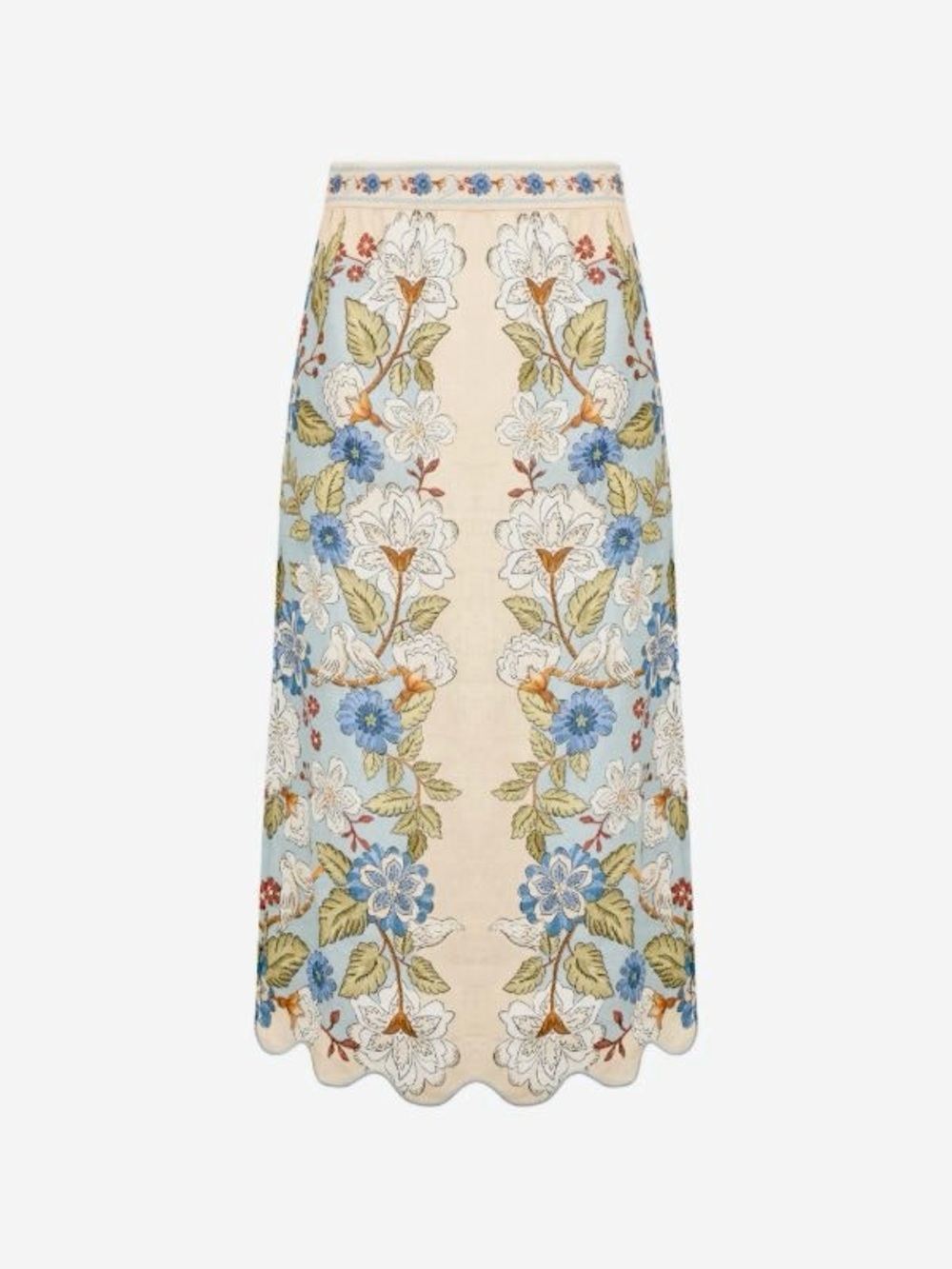 FARM Rio Cream Garden Scarf Euroflax™ Premium Linen Midi Skirt Size XS NWT